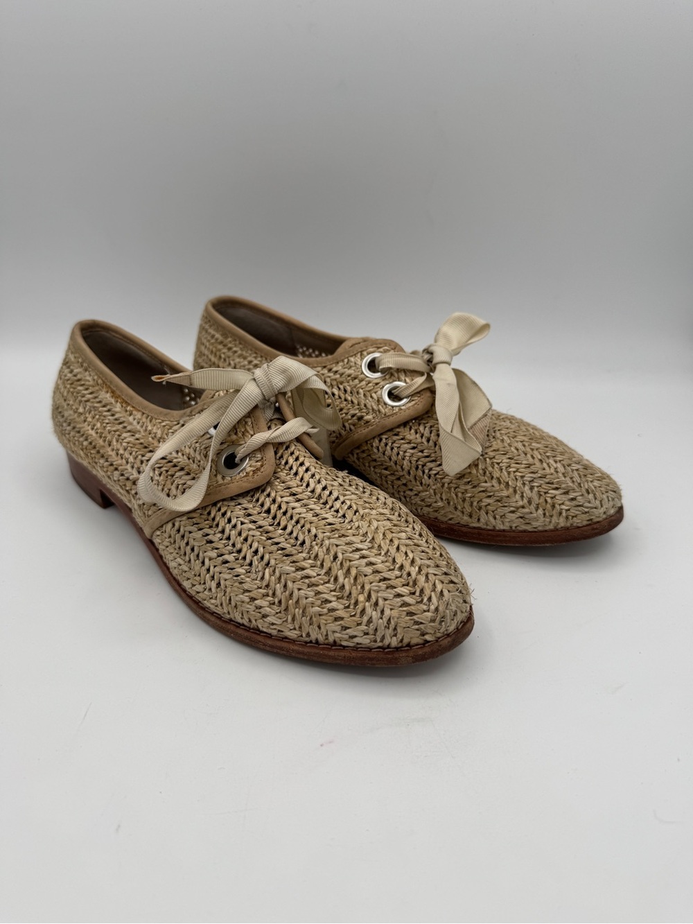 Matt Bernson Raffia Lace-Up Oxford in Natural Beige